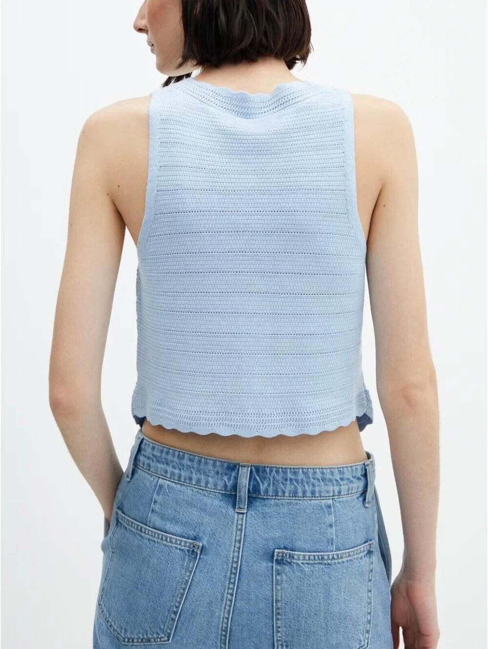 Mango Knitted Vest with Lace Details NWT Sky Blue XL